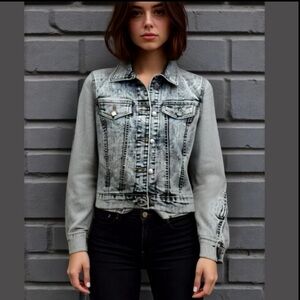 Stylish Gray Denim WJ WAX JEAN Design Lab Streetwear Button Front Jacket New!